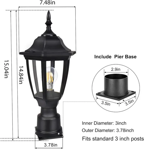 Vista 2 de FUDESY Luces de poste para exteriores, lámpara exterior eléctrica con base de montaje en muelle, bombilla LED incluida, materiales de plástico negro