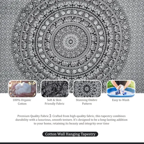 Vista 5 de Craft Trade Tapiz para colgar en la pared con diseño de mandala de algodón indio para decoración estética, bohemio, hippie, sala de estar, Blanco