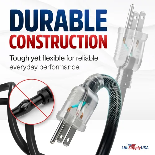 Vista 3 de Cable de extensión de 3 pies para interiores y exteriores 10/3 calibre Ultra resistente de 3 puntas SJTW, impermeable, cable de alimentación