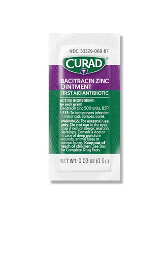 Vista 4 de CURAD Ungüento de bacitracina con zinc, paquete de papel de aluminio de 0.03 oz, caja de 1728