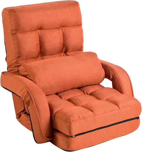 Vista 10 de FLOGUOR Silla de piso ajustable de 14 posiciones, tumbona para interiores, sofá plegable perezoso con reposabrazos y una almohada acolchada