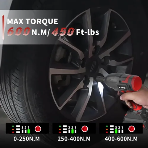 Vista 3 de NAWIN Llave de impacto inalámbrica, 258 pies-libras y 350 Nm, juego de enchufes de impacto de potencia de 1/2 pulgada, ajuste de múltiples