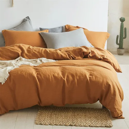 Vista 30 de Simple&Opulence Juego de funda de edredón 100% lino, 2 piezas, estilo básico, lino lavado francés, color sólido, suave, transpirable, con cierre