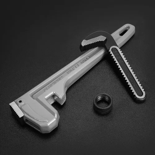 Vista 7 de DURATECH Llave de tubo recta de aluminio de 10 pulgadas resistente, llave de fontanería ajustable, forjada por caída, supera el estándar GGG