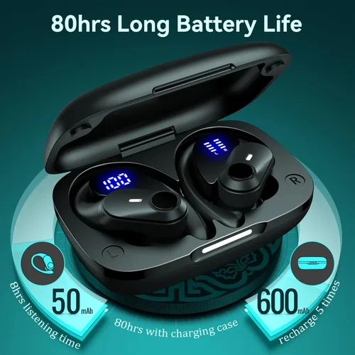 Vista 5 de Auriculares inalámbricos con cancelación activa de ruido, auriculares Bluetooth de 80 horas de reproducción con pantalla eléctrica, sonido de alta
