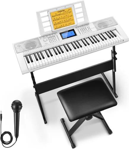 Vista 9 de Donner Teclado de Piano de 61 Teclas, Kit de Teclado de Piano Eléctrico con 249 Voces, 249 Ritmos - Incluye Soporte para Piano, Taburete, Micrófono