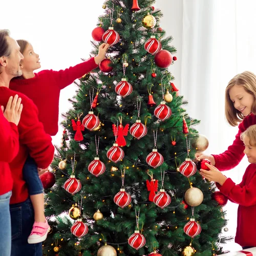 Vista 5 de Hungdao Juego de 12 adornos navideños de menta, bolas de bastón de caramelo de Navidad, adornos de bastón de caramelo de Navidad, bolas de Navidad