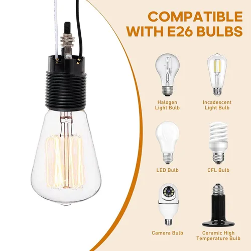 Vista 4 de TWDRTDD US E26 - Enchufe de fijación con rosca fenólica (Bakelita), base media con cable de 3.9 pulgadas, soporte de lámpara estándar TWDRTDD US E26