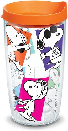 Taza aislante Tervis Peanuts Multi-Snoopy de doble pared hecha en Estados Unidos mantiene las bebidas frías y calientes, 16 onzas, transparente