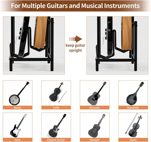 Vista 8 de YAKANJ Mesa Auxiliar con Soporte para Guitarra, Soporte para Tocadiscos, Almacenamiento para Discos de Vinilo, Soporte de 2 Niveles para Guitarra