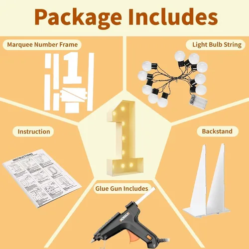 Vista 4 de Letras iluminadas de marquesina de 4 pies con pistola de pegamento caliente, números de marquesina de 4 pies para decoración de fiesta