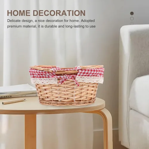 Vista 7 de Ipetboom Cesta de almacenamiento tejida de sauce con asas plegables dobles y forro de manta, cesta de dulces de Pascua para almacenamiento