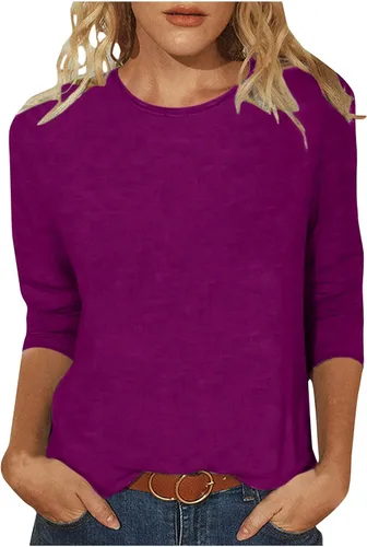 Vista 7 de Camisas de manga 3/4 para mujer, blusas casuales de verano 2025, cuello redondo, estampado floral, lindas, blusas holgadas
