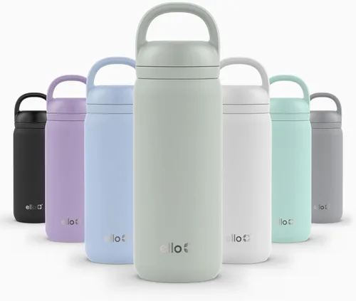 Vista 128 de Ello Cooper Twist - Botella de agua de acero inoxidable de 32 onzas con tapa popote A prueba de fugas Doble pared y aislada al vacío Asa