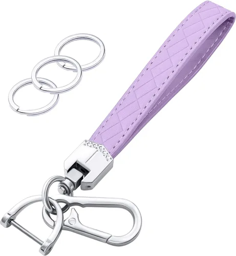 Vista 7 de OHKYOOT Llavero de cuero para muñeca, llavero de coche con 3 llaveros y anillo anti-pérdida (Negro)