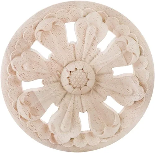 Vista 11 de Apliques redondos de madera onlays sin pintar, calcomanía de madera tallada para bricolaje, muebles tallados en madera, apliques para pared, cama, 3