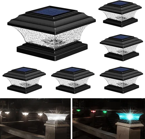 Vista 13 de HUYIENO Luces solares para exteriores con casquillo de poste para exteriores, iluminación LED, 9 modos de luz, blanco brillante/7 modos