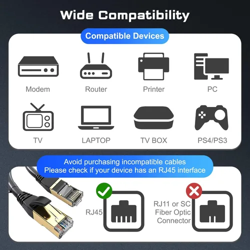 Vista 7 de DbillionDa Cat8 - Cable Ethernet de 10 pies para exteriores e interiores, resistente, de alta velocidad, 26 AWG, con conector RJ45 chapado en oro