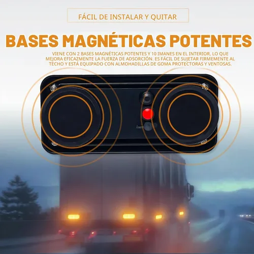 Vista 7 de Luz estroboscópica intermitente magnética ámbar/verde, controlador W, luces LED de seguridad recargables a pilas, barra de luz de advertencia de 2