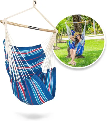 Vista 10 de Bliss Hammocks BHC-412BLK - Silla hamaca de cuerda de isla, ecológica y tejida a mano, de algodón con revestimiento de barniz, separador de madera