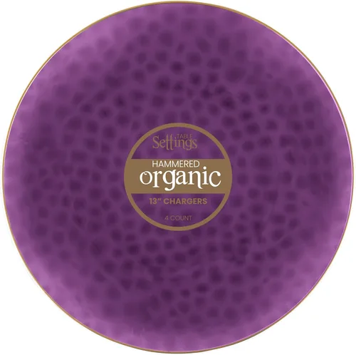 Vista 6 de [Blue Hammered With Gold Rim 8 Pack] Platos de carga de 13 pulgadas azul martillado con borde dorado de plástico resistentes desechables para cena