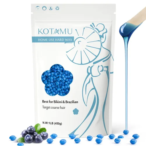 KOTAMU - Perlas de cera dura azul para piel sensible - 1 lb de fórmula para vello grueso, derrite la cera para depilación brasileña, axilas,