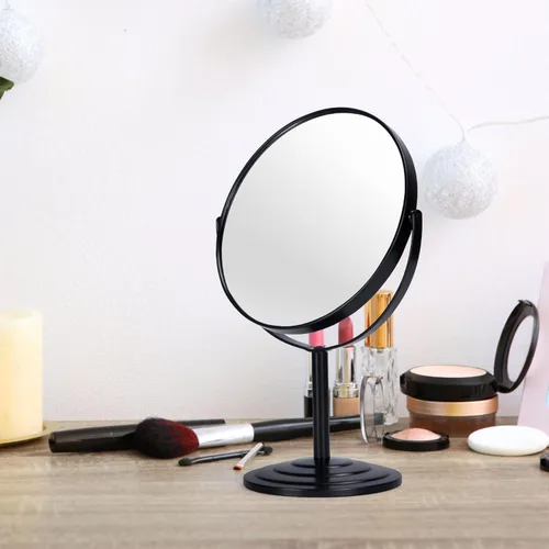 Vista 6 de 1 espejo de maquillaje con aumento 3X para escritorio de mesa, espejo cosmético de baño de pie negro, espejo de aumento portátil de doble cara