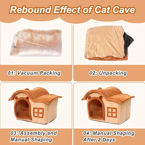 Vista 6 de Jiupety Casas de Gatos con Forma de Oso para Gatos de Interior, Cueva de Cama para Gatos Linda con Chimenea, Suficiente Espacio Interior, Casa Suave