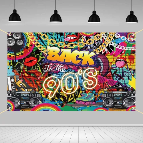 AIBIIN Back to The 90'S Backdrop Retro Hip-Hop Graffiti tema de los años 90 Fotografía Fondo Disco Pared de ladrillo Hip Hop Retro Radio Música