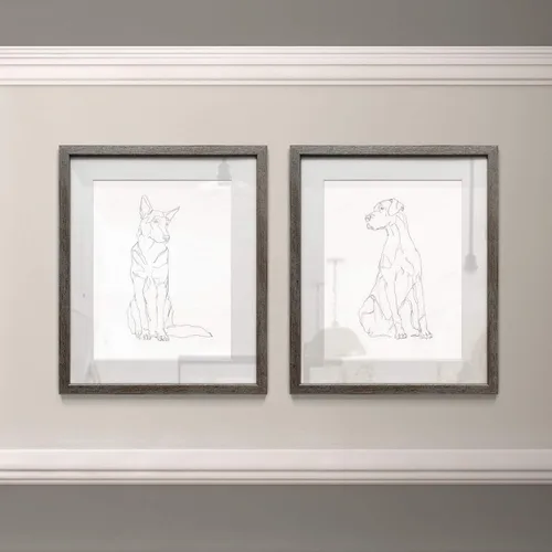 Vista 3 de Arte abstracto de pared de animales, marco rústico de plata envejecida, juego de decoración de pared de 2 piezas: flamenco, pavo real, alce