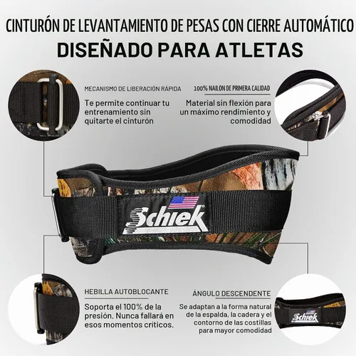 Vista 3 de Schiek Modelo deportivo 2004 Nylon 4 3/4" Cinturón de levantamiento de pesas - Negro Camuflaje