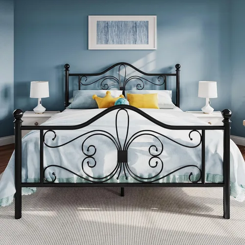 Vista 10 de SHA CERLIN Estructura de cama de tamaño individual para niños, estructura de cama de metal con cabecero y pie de cama con diseño