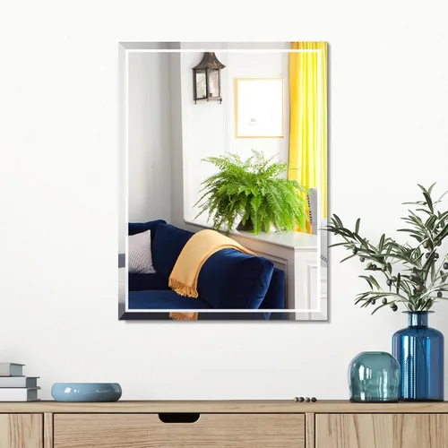 Vista 6 de Espejo de pared rectangular pequeño sin marco de 11 x 15 pulgadas, espejo decorativo para baño y entrada, vidrio HD con borde biselado, montaje