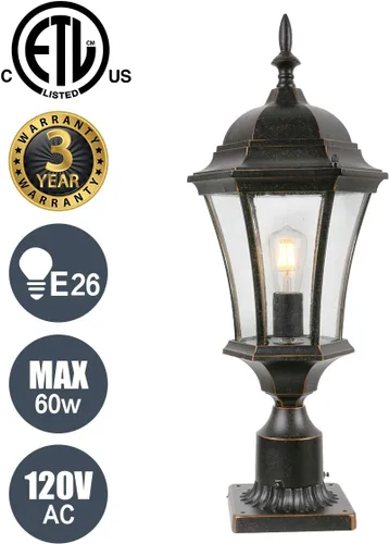 Vista 8 de Luz de poste grande para exteriores de 24 pulgadas con montaje en muelle de 3 pulgadas, bronce fundido de aluminio fundido para poste de jardín