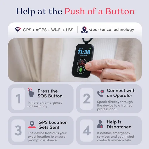 Vista 6 de Collar de alerta médica celular Smart Med Alert con botón de emergencia para personas mayores, monitoreo 24/7, detección de caídas para ancianos