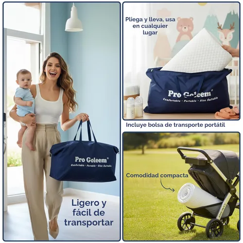 Vista 6 de Pro Goleem Colchón Pack and Play (38"x26"), Colchón Impermeable Pack n Play con Bolsa de Transporte, Colchón Suave de Corralito para Bebés y Niños