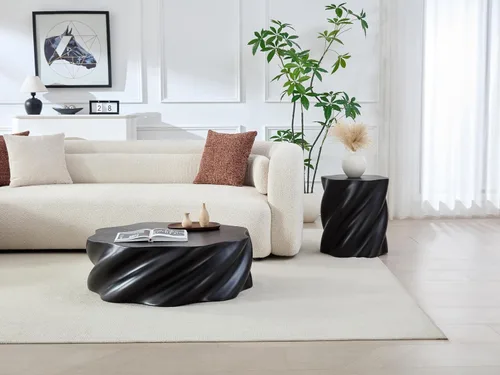 Vista 30 de kevinplus ø22'' Marble Top Side Table Round Circle Fluted End Table for Living Room, Modern Luxurious Wood Frame & Brushed Gold Metal Base, No