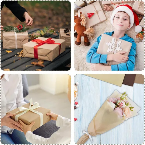 Vista 3 de PLULON 60 hojas de papel de seda marrón a granel, hojas de papel de seda para envolver regalos, papel de seda para embalaje, para regalos