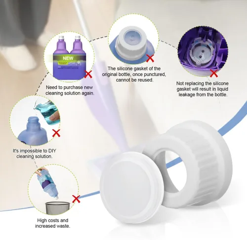 Vista 3 de LANMU Kit de tapa de botella de repuesto compatible con botellas de solución de limpieza Swiffer WetJet (paquete de 2 + 10 juntas de silicona)
