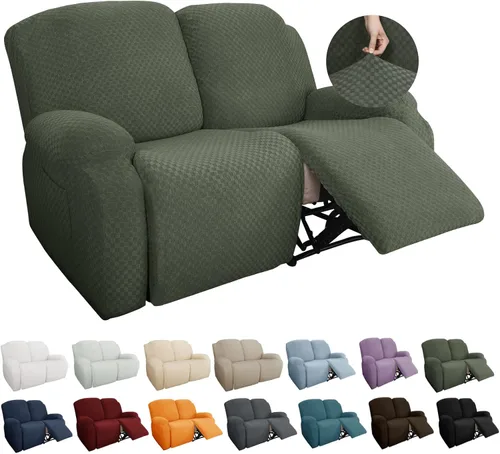 Vista 47 de YEMYHOM Funda elástica de 4 piezas para silla reclinable de jacquard con bolsillo lateral, antideslizante, ajustable, protector de muebles con parte