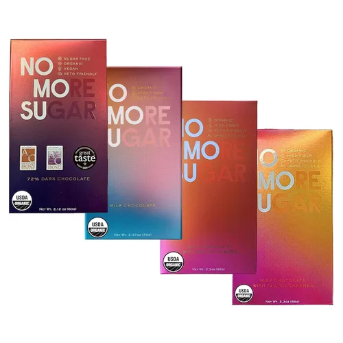 NOMOSU Barras de chocolate de variedad orgánica | Paquete de 4 | 72% chocolate negro | Leche A2 | Almendras saladas | Caramelo salado | USDA