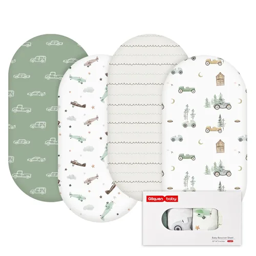 Vista 28 de Gllquen Baby Sábanas para Moisés Paquete de 4, Sábana Ajustable para Colchón Transpirable y Acogedora, Cuna de Viaje Elástica con Patrón de Moda