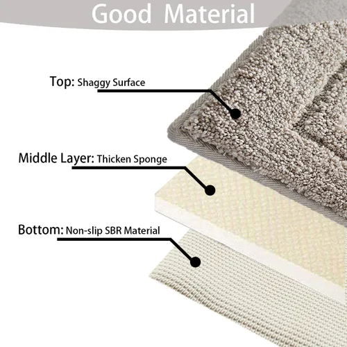 Vista 2 de Tapete de baño de microfibra geométrica sólida, capa de espuma viscoelástica ultrasuave, absorbente de agua, antideslizante, de secado rápido
