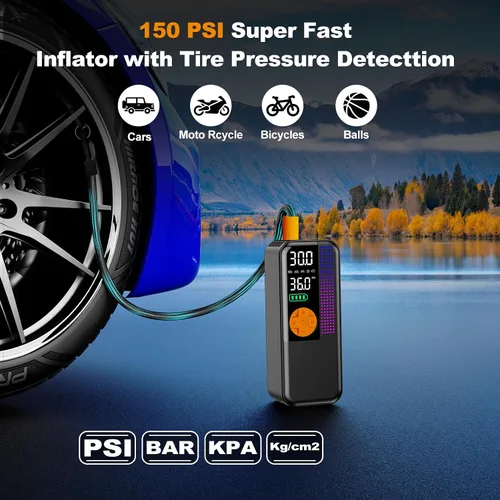 Vista 4 de WEOLULI Arrancador de batería de coche con compresor de aire 2000A 150PSI Negro