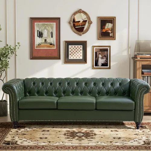 Vista 10 de LEVNARY Sofá de Cuero, Sofá Chesterfield Tapizado Capitoné de 2 Plazas, Sofá Biplaza Moderno, Muebles Clásicos para Sala de Estar y Dormitorio