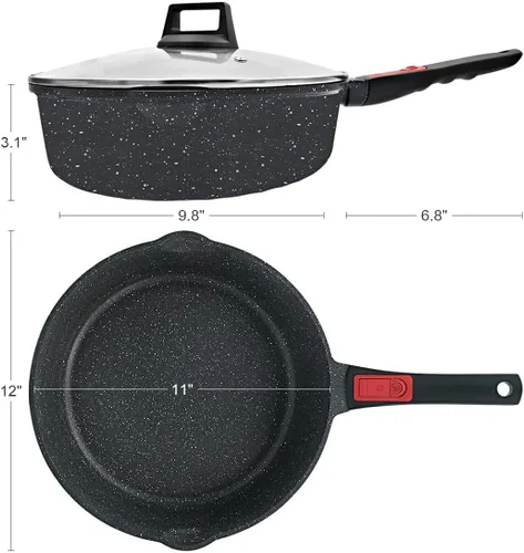 Vista 8 de AIKENBBKK Sartenes antiadherentes de 12 pulgadas con tapa, sartén profunda grande de 5 cuartos de galón con tapa, sartén antiadherente compatible