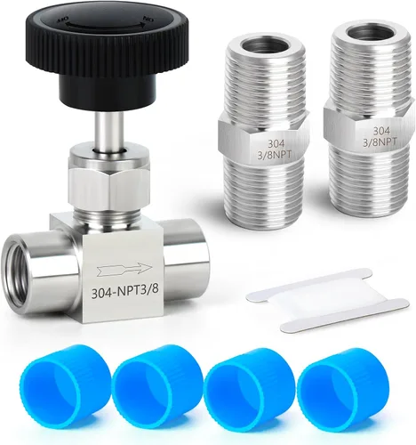 Vista 15 de TAISHER 1 pieza Válvula de aguja de 90 grados de acero inoxidable 304 1/2" NPT macho x 1/2" NPT hembra para control de flujo de agua, gas y aceite
