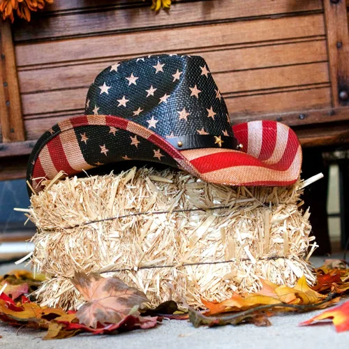 Vista 2 de GrinderPUNCH sombrero de vaquero clásico con la bandera americana