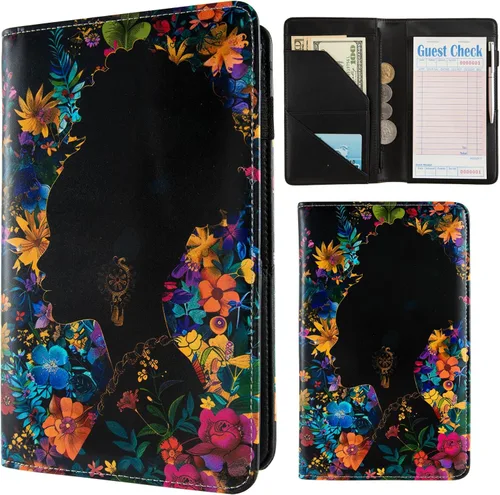 Libretas de servicio para camarera, lindo organizador de piel con bolsillo para dinero, libreta con bolsillo con cremallera, porta cheques para