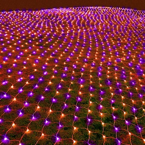 Vista 6 de Dazzle Bright 360 luces LED de red de Halloween, 12 pies x 5 pies, luces de cadena conectables impermeables, cable transparente con 8 modos